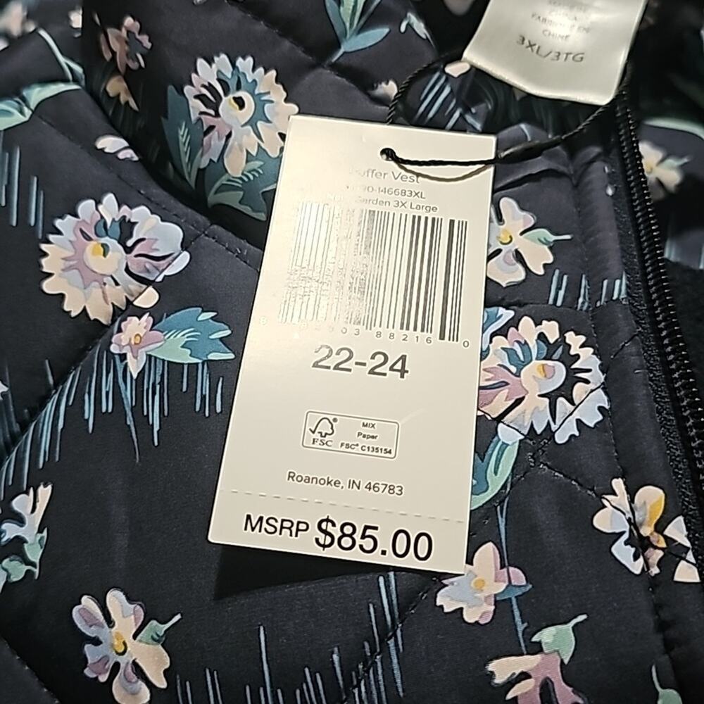 Vera Bradley Puffer Vest Sleeveless Coat Navy Garden‎ Full Zip Fleece Lined 3XL - Picture 10 of 12